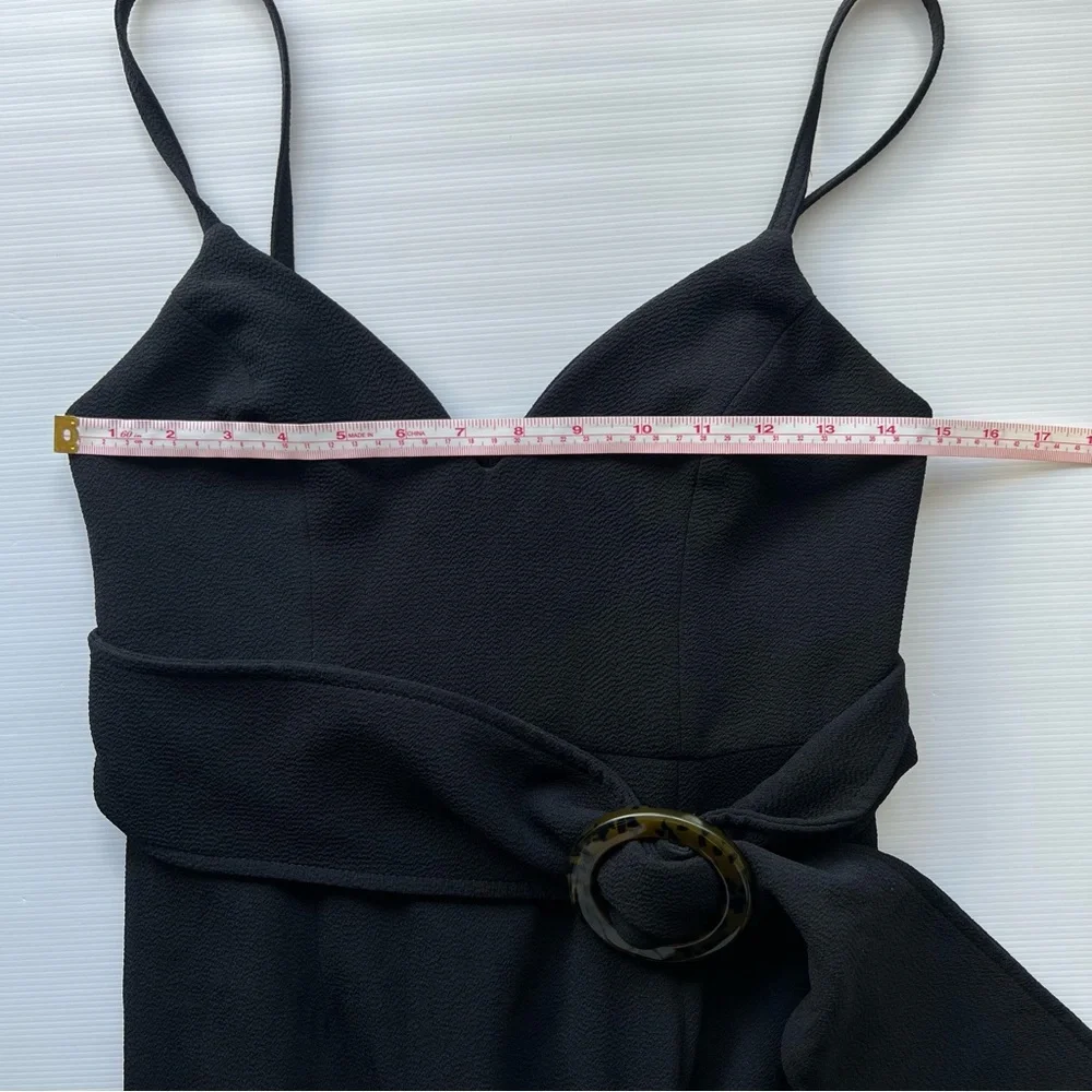 Shona Joy Andrea Fitted Cocktail Dress Black Belt Waist Midi Slit Size S 8 - Picture 10 of 11